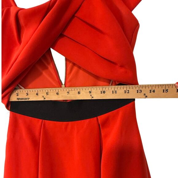 Self-Portrait US2 UK6 Ayelette Cutout Double-Crepe Dress $640 Off Shoulder Red - Picture 8 of 12
